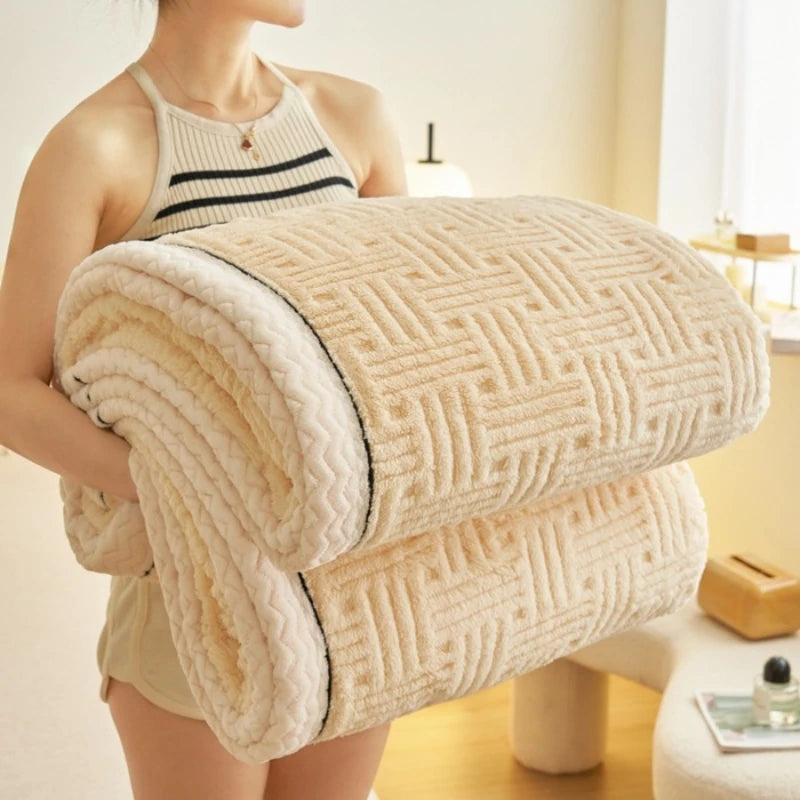 Deluxe Vintage Double Blanket - Soft Plush Gaff And Imitation Wool | Machine Washable | Milk Velvet Knit Fabric